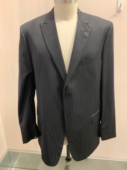 TALLIA UOMO, Black, Lt Gray, Gray, Wool, Stripes - Pin, Single Breasted, 2 Buttons, 3 Pockets, Peaked Lapel, Double Vent