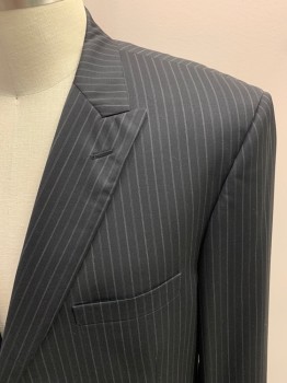 TALLIA UOMO, Black, Lt Gray, Gray, Wool, Stripes - Pin, Single Breasted, 2 Buttons, 3 Pockets, Peaked Lapel, Double Vent