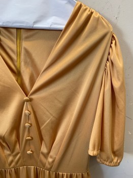 Womens, Jumpsuit, SOLO, Gold, Polyester, Solid, W28, B36, S/S, Zip Back, 5 Self Buttons, Harem Pant, With Self Belt