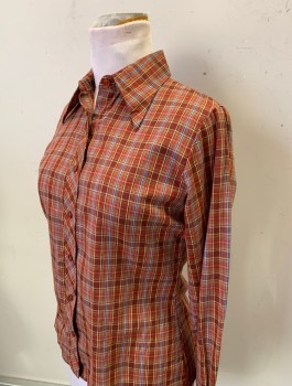 Womens, Shirt, COLLEGE TOWN, Tomato Red, Red Burgundy, Yellow, Gray, Poly/Cotton, Plaid, B:38, L/S, Button Front, Dagger Collar