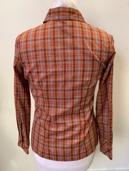 COLLEGE TOWN, Tomato Red, Red Burgundy, Yellow, Gray, Poly/Cotton, Plaid, L/S, Button Front, Dagger Collar