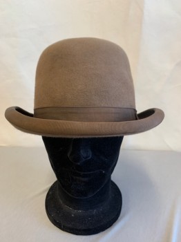 PIERONI BRUNO, Brown, Wool, Solid, Late 1800s Bowler. Well Sized. Grosgrain Trim and Headband, Multiples