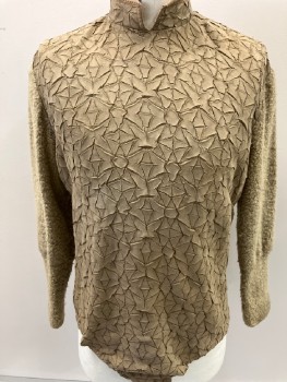 Mens, Tops, N/L, Lt Brown, Polyester, Wool, Textured Fabric, 40, Stand Collar, With Suede Trim, Cracked Self Abstract, Boucle Sleeves, Unitard, CB Zip                         *Aged*