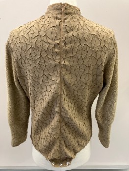 N/L, Lt Brown, Polyester, Wool, Textured Fabric, Stand Collar, With Suede Trim, Cracked Self Abstract, Boucle Sleeves, Unitard, CB Zip                         *Aged*