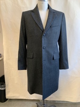 Mens, Coat, Overcoat, RAG & BONE, Gray, Black, Wool, Plaid, 42R, Single Breasted, 3 Buttons,  3 Pockets, Notched Lapel, Single Cuff Button