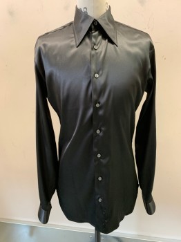 ANTO, Black, Polyester, Solid, Button Front, White Top Stitch, Pearl Gray Buttons, Made To Order,