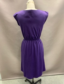N/L, Aubergine Purple, Cream, Polyester, Jersey, Cream Panel And Diagonal Stripe On Bodice, Cap Sleeves, 3 Cream Buttons At One Shoulder, Elastic Waist, Hem Above Knee