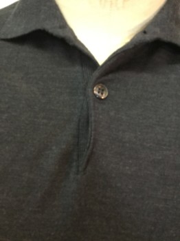 JOHN SMEDLEY, Charcoal Gray, Wool, Polyester, Charcoal Gray, Collar Attached, 2 Button Front, Short Sleeves,