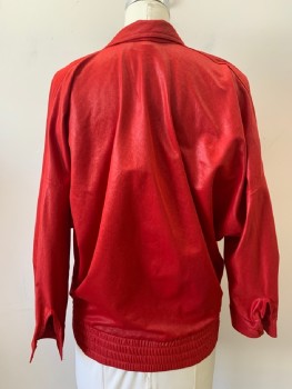 PIERRE LAMONTE, Red, Polyester, Solid, C.A., Notched Lapel, 3 Buttons, Batwing Sleeve with Cuffs, 2 Pckts In Front Seams, Back Eastic Waist