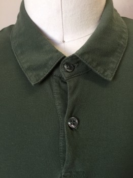 JAMES PERSE, Olive Green, Cotton, Heathered, Olive, Collar Attached, 2 Button Front, Short Sleeves, Side Split Hem