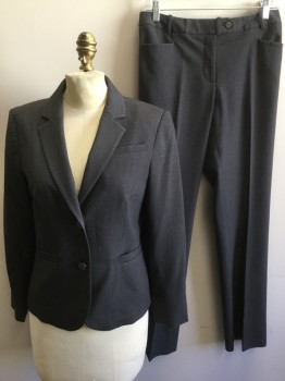 Womens, Suit, Jacket, CALVIN KLEIN, Gray, Polyester, Rayon, Solid, 4, Single Breasted, 2 Buttons, Notched Lapel, 3 Pockets,