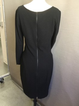NARCISO RODRIGUEZ, Black, Viscose, Polyester, Solid, Black, Large Round Neck,  Long Sleeves, Horizontal Panel Seams Front & Back, Zip Back All the Way Down to Hem