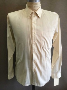 KOMAN, Butter Yellow, Polyester, Cotton, Stripes - Shadow, Long Sleeves, Button Front, Collar Attached, Chest Pocket