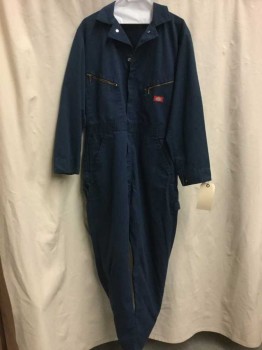 Mens, Coveralls Men, DICKIES, Navy Blue, Synthetic, Solid, 44R, Navy, Zip Front, Zip & Button Front, Long Sleeves, Collar Attached,