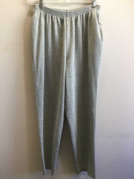 Womens, 1980s Vintage, Piece 2, ALFRED DUNNER, Ecru, Gray, Aqua Blue, Polyester, Solid, Plaid, 26/8 +, Pants, Jersey Knit, Elastic Waistband, 2 Pockets,