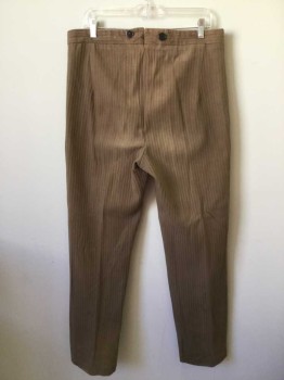 MTO, Lt Brown, Cotton, Solid, Self Herringbone Stripe Twill,  Aged Lightly, Button Fly, 2 Slit Pockets, Suspender Buttons,  Back with Darts at Waist. Some Rust Stains on Front Right Leg,