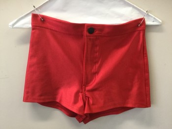Womens, Shorts, AMERICAN APPAREL, Red, Nylon, Spandex, Solid, S, Red Shiny Hot Pants, Zip Fly