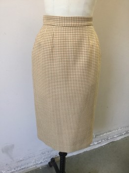 ANNE KLEIN II, Tan Brown, Beige, Wool, Houndstooth, Pencil Skirt, 1.5" Wide Waistband, Knee Length, Invisible Zipper at Center Back,