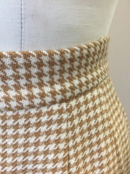 ANNE KLEIN II, Tan Brown, Beige, Wool, Houndstooth, Pencil Skirt, 1.5" Wide Waistband, Knee Length, Invisible Zipper at Center Back,