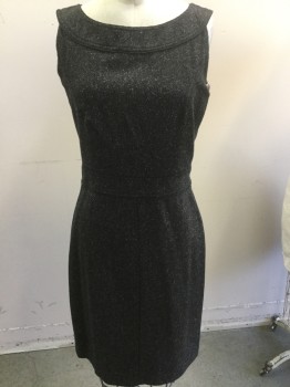 Womens, Dress, Sleeveless, ANN TAYLOR, Black, White, Wool, Speckled, 2, Boat Neck, Black Piiping Detail at Neck and Waist Band