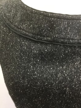 Womens, Dress, Sleeveless, ANN TAYLOR, Black, White, Wool, Speckled, 2, Boat Neck, Black Piiping Detail at Neck and Waist Band