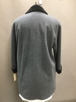 N/L, Gray, Black, Wool, Cashmere, Solid, Single Breasted, Black Velvet Collar and Cuffs, 2 Pockets,