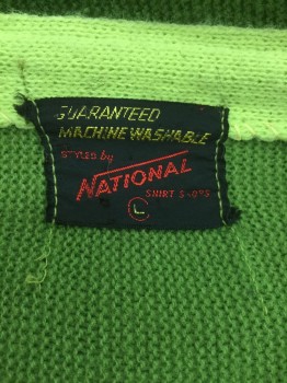 STYLES BY NATIONAL, Avocado Green, Lime Green, Chartreuse Green, Acrylic, Color Blocking, Cable Knit, Cardigan, Button Front, Right Side is All Purl Stitches, Shoulder Burn