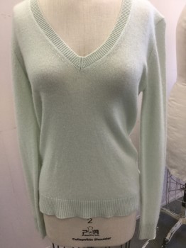 Womens, Pullover, THEORY, Mint Green, Cashmere, Solid, S, V-neck,