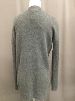 SAKS FIFTH AVE, Charcoal Gray, Cashmere, Solid, V-neck, Patch Pockets,