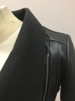 Womens, Casual Jacket, ELLA MOSS, Black, Faux Leather, Solid, 10, Long Sleeves, Off Center Zip Closure, Fitted, No Lining