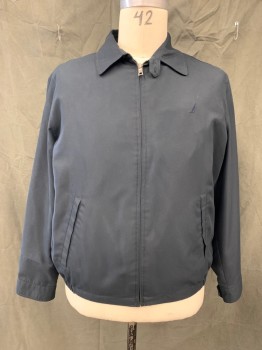 Mens, Casual Jacket, NAUTICA, Black, Cotton, Solid, L, Zip Front, Collar Attached with Button Tab Closure, 2 Pockets, Long Sleeves, Button Cuff, Elastic Waistband