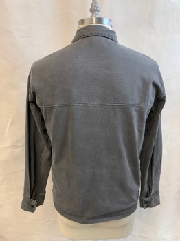 Mens, Casual Jacket, ZARA, Warm Gray, Cotton, Solid, Ch 44, Zip Front, Collar Attached, 4 Pockets, Snap Cuff