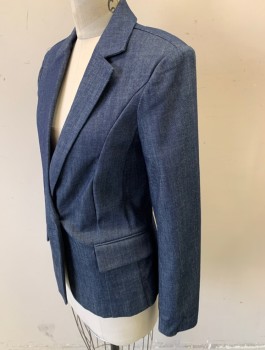 Womens, Suit, Jacket, FRAME, Denim Blue, Cotton, Polyester, Solid, M, Blazer, Dark Denim, Single Breasted, Notched Lapel, 2 Pockets with Flaps, Partially Lined