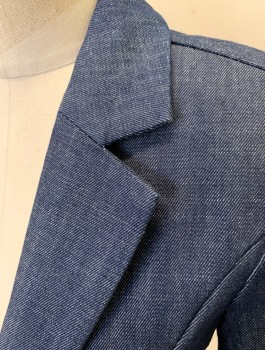 Womens, Suit, Jacket, FRAME, Denim Blue, Cotton, Polyester, Solid, M, Blazer, Dark Denim, Single Breasted, Notched Lapel, 2 Pockets with Flaps, Partially Lined