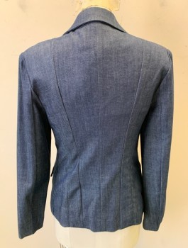FRAME, Denim Blue, Cotton, Polyester, Solid, Blazer, Dark Denim, Single Breasted, Notched Lapel, 2 Pockets with Flaps, Partially Lined