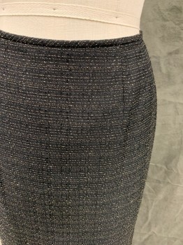 LE SUIT, Black, Tan Brown, Polyester, Stripes - Horizontal , Pencil Skirt, 1/4" Waistband, Zip Back, Back Slit