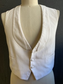 DOMINIC GHERARDI, Off White, Cotton, Wool, Pique Self-Pattern, Shawl Lapel, Single Breasted, Button Front, 2 Fabric Covered Buttons (1 Missing), 2 Pockets, Belted Back *Small Yellow Stain on Shoulders