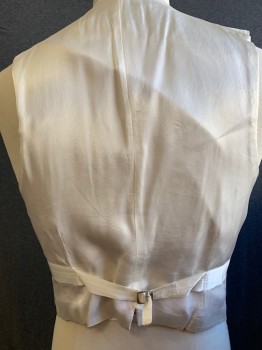 DOMINIC GHERARDI, Off White, Cotton, Wool, Pique Self-Pattern, Shawl Lapel, Single Breasted, Button Front, 2 Fabric Covered Buttons (1 Missing), 2 Pockets, Belted Back *Small Yellow Stain on Shoulders