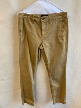 Womens, Pants, J.CREW, Dk Khaki Brn, Cotton, Solid, 26, 1.3" Waistband with Belt Hoops, Flat Front, Zip Front, 4 Pockets