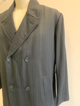 Mens, Coat, COSPROP, Black, Wool, Solid, 50L, Herringbone Texture Fabric, Double Breasted, Notched Lapel, 2 Welt Pockets, Self Belt Attached at Center Back Waist
1990's