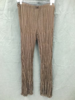 Womens, Pants, ALBERTO MALAKI, Dk Brown, Polyester, Solid, M, Sheer Crinkle Fabric Over Solid Liner, Elastic Waistband