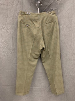 N/L, Olive Green, Blue, Red, Wool, Polyester, Grid , Zip Fly, 4 Pockets, Tab Closure, Cuffed Hem, Back Waist Button Tabs, *Hole in Back Near Center Back Seam,