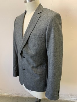 Mens, Sportcoat/Blazer, J.FERRAR, Gray, Charcoal Gray, Polyester, Rayon, 2 Color Weave, 42L, Single Breasted, Notched Lapel, 2 Buttons, 3 Pockets, Slim Fit, Black Self Houndstooth Pattern Lining