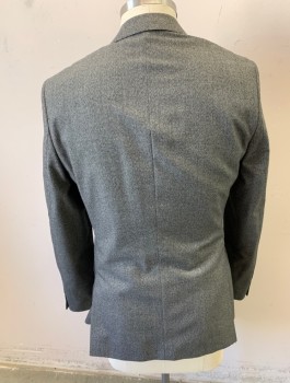 Mens, Sportcoat/Blazer, J.FERRAR, Gray, Charcoal Gray, Polyester, Rayon, 2 Color Weave, 42L, Single Breasted, Notched Lapel, 2 Buttons, 3 Pockets, Slim Fit, Black Self Houndstooth Pattern Lining