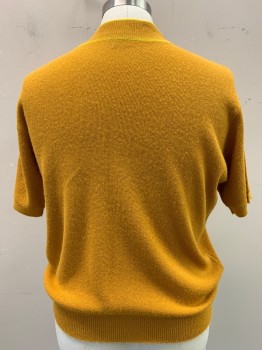 Mens, Sweater, DAYTON'S, Mustard Yellow, Orlon Acrylic, 42, L, Knit, Mock Neck, Short Sleeves, Yellow Trim