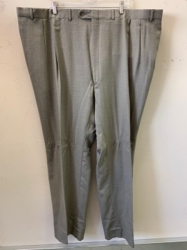 John Weitz, Beige, Gray, Wool, 2 Color Weave, Pleated Front, Side Pockets, Zip Front,