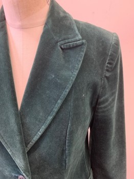 Womens, Blazer, ST MICHAEL, Forest Green, Cotton, Solid, B34, Single Breasted, 2 Buttons, 2 Patch Pockets, Peaked Lapel, Plastic Buttons