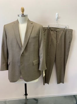 STAFFORD, Lt Brown, Wool, Heathered, 2 Buttons,  Notched Lapel, 3 Pockets,