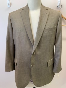 Mens, Suit, Jacket, STAFFORD, Lt Brown, Wool, Heathered, 2 Buttons,  Notched Lapel, 3 Pockets,