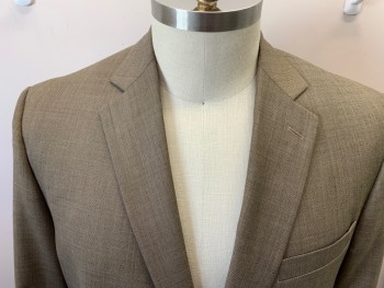 Mens, Suit, Jacket, STAFFORD, Lt Brown, Wool, Heathered, 2 Buttons,  Notched Lapel, 3 Pockets,